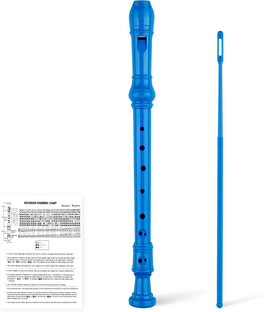 8-Hole Soprano Descant Recorder Baroque Style Kids Music Flute with Cleaning Rod & Case Bag for School Student Home Entertainment - Royal Blue