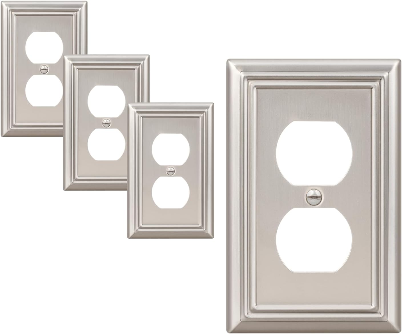DEWENWILS 4-Pack Duplex Wall Plate, Metal Wall Outlet Cover for Receptacle, Light Switch, Brushed Nickel