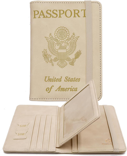 Melsbrinna Rfid Passport Holder for Travel women/Men, Cute Passport Wallet Rfid Blocking Card Slots, Rfid Passport Cover/CaseTravel Wallet, Passport Book Holder (1, Beige)