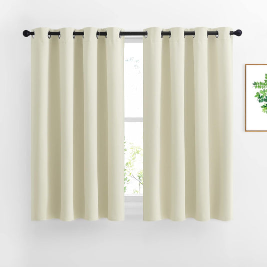 NICETOWN Short Window Curtains 45" L - Grommet Sunlight Reducing Solid Vertical Curtains and Drapes for Cafe & Home Office, Beige, 52" Wide Per Panel, Sold by 2 Panels