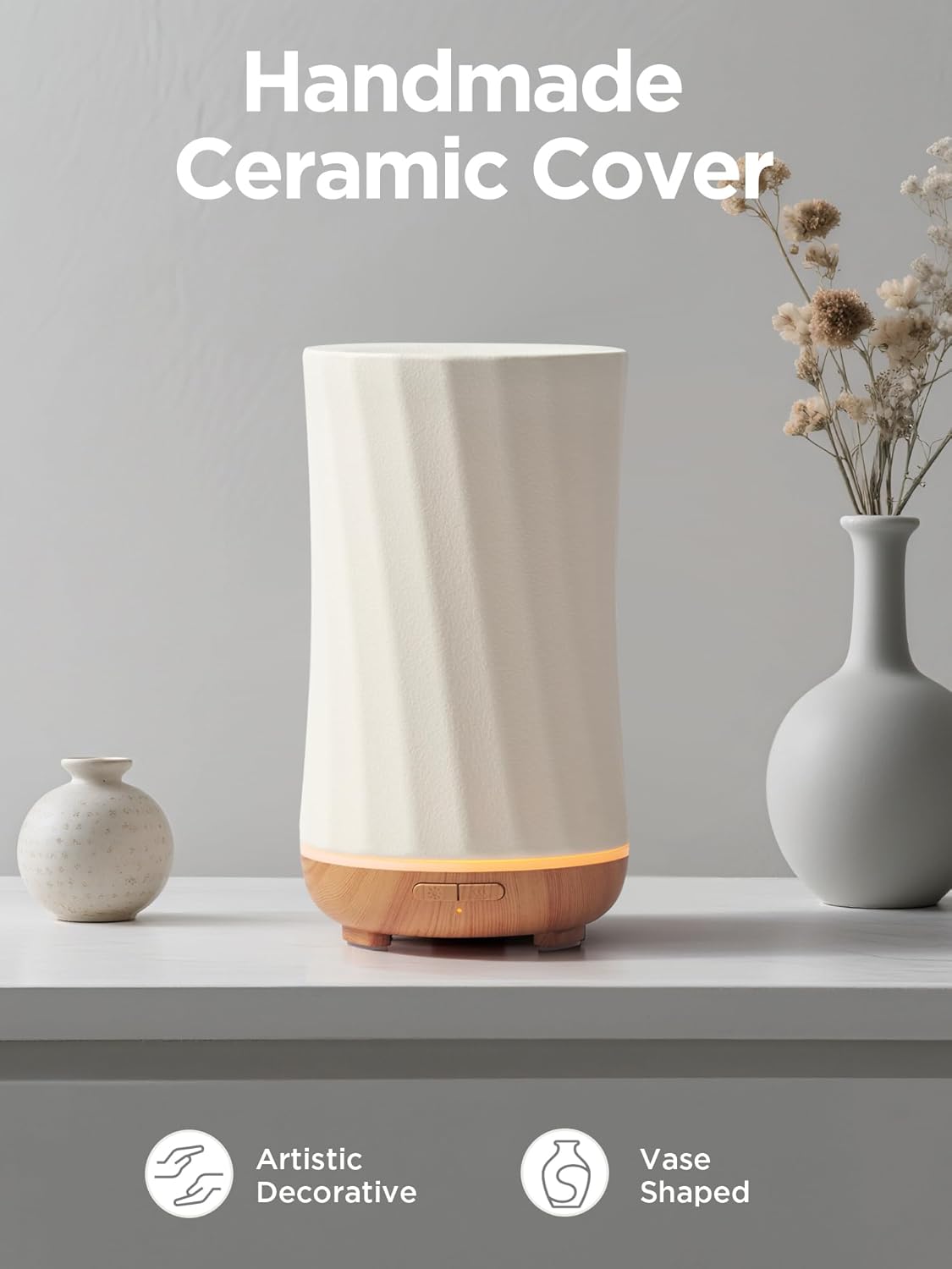 InnoGear 150ml Ceramic Oil Diffuser, Handcrafted Stone Essential Oil Diffuser Aromatherapy Diffusers Ultrasonic Cool Mist Humidifier Vaporizor with 2 Mist Modes Waterless Auto Off for Room Office Home