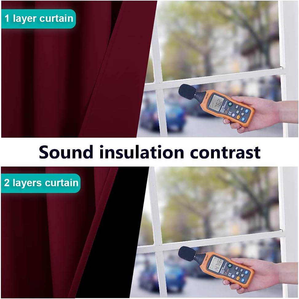 NICETOWN 100% Blackout Short Curtains with Black Liners, 2 Panels, 37" W by 60" L, Wine Red, Solid Thermal Insulated Full Blackout 2-Layer Lined Drapes, Energy Efficiency Window Draperies for Bedroom