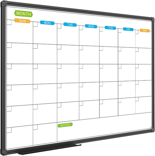 JILoffice Dry Erase Calendar Whiteboard - Magnetic White Board Calendar Monthly 36 X 24 Inch, Black Aluminum Frame Wall Mounted Board for Office Home and School