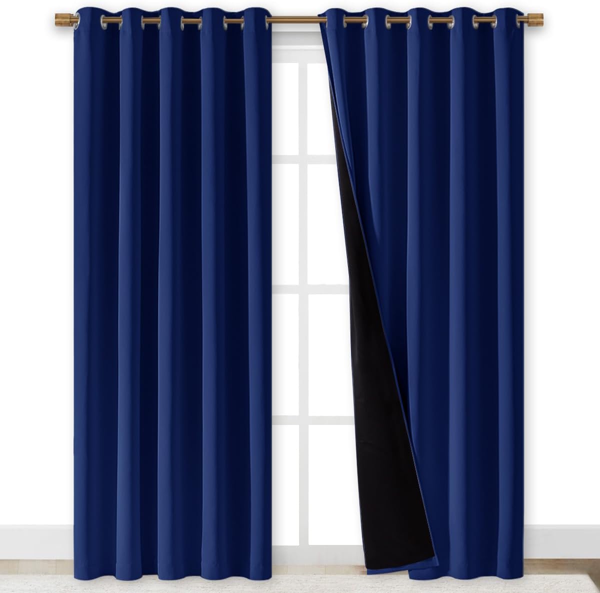 NICETOWN Full Shade Curtain Panels, Royal Blue, 70 x 84 inch, Pair of Energy Smart & Noise Blocking Out Blackout Drapes for Dining Room Window, Thermal Insulated Guest Room Lined Window Dressing