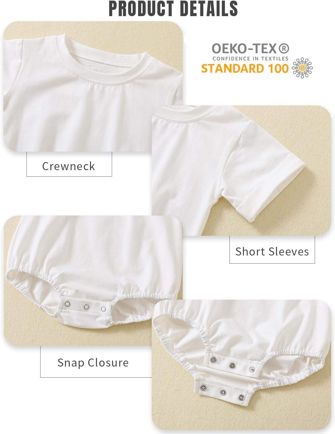 Jimonda Baby Bubble Romper Boy Girl Solid Color T-Shirt Outfits Short Sleeve Bodysuit Organic Cotton 2Pcs