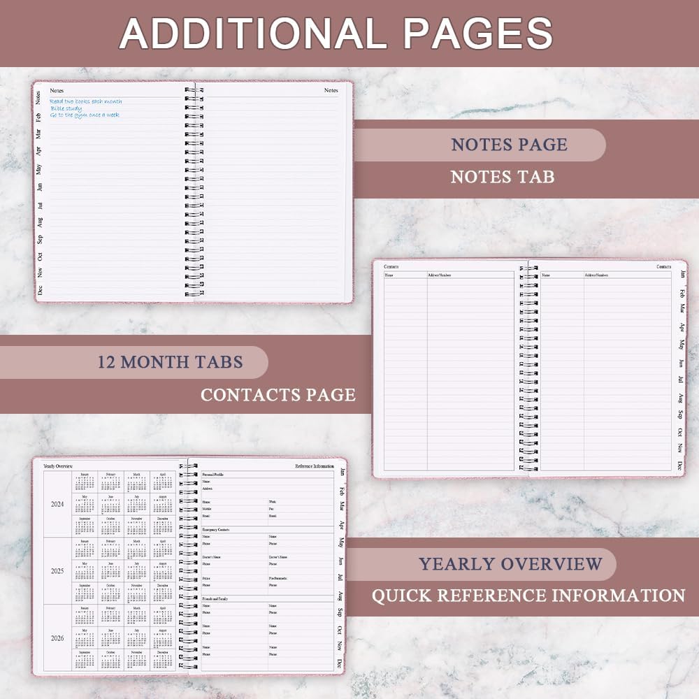 Planner 2025-2026 - Weekly & Monthly Planner Runs from Jul 2025 to Jun 2026, 8.5 x 11", 12 Month Tabs, Inner Pocket, PU Leather Cover with Twin-Wire Binding, Monthly Planners 2025-2026, Rose