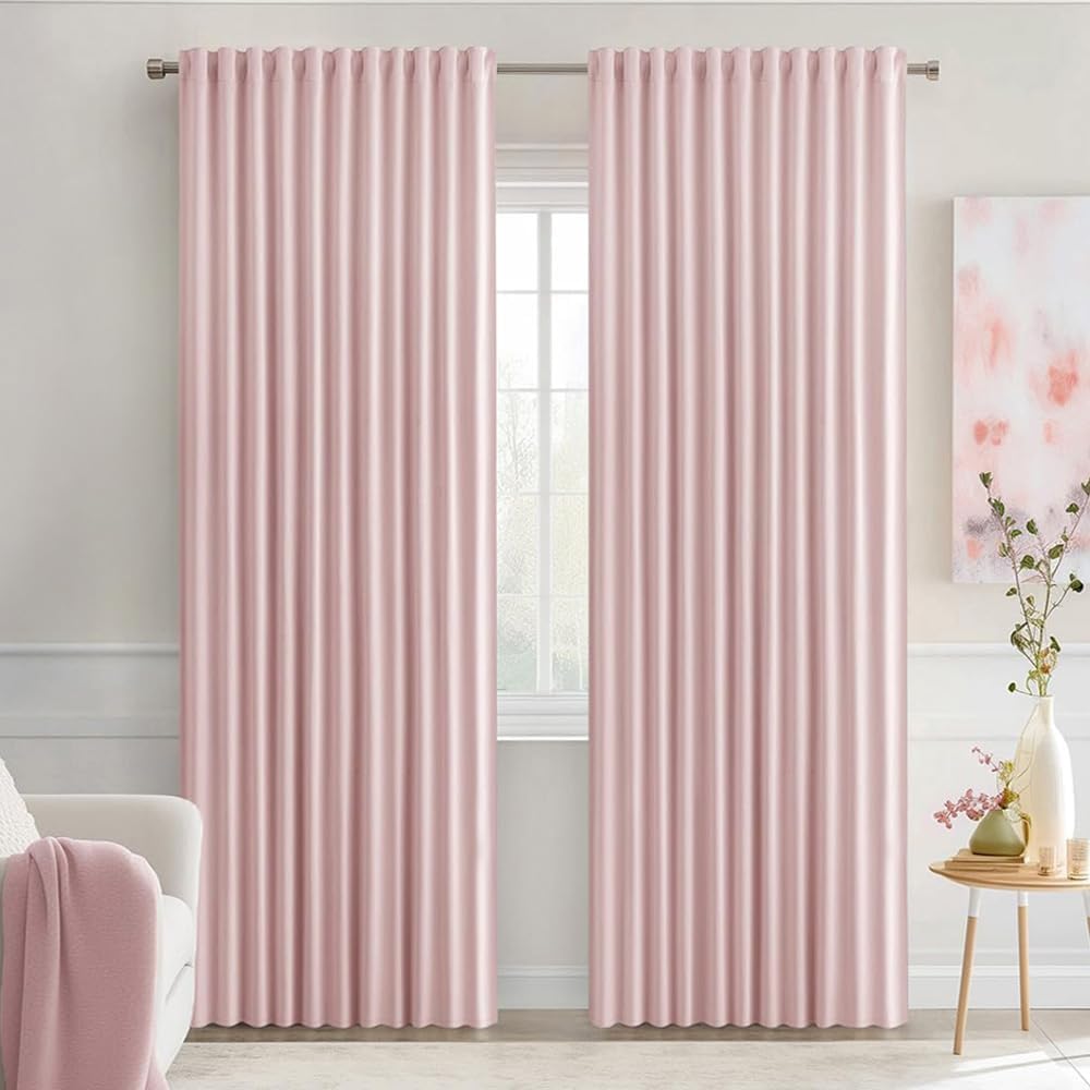 MIULEE Baby Pink Back Tab Blackout Curtains 84 Inch Length 2 Panels Set for Living Room Bedroom Privacy, Rod Pocket/Pinch Pleated Thermal Insulated Room Darkening Light Blocking Drapes, W66xL84