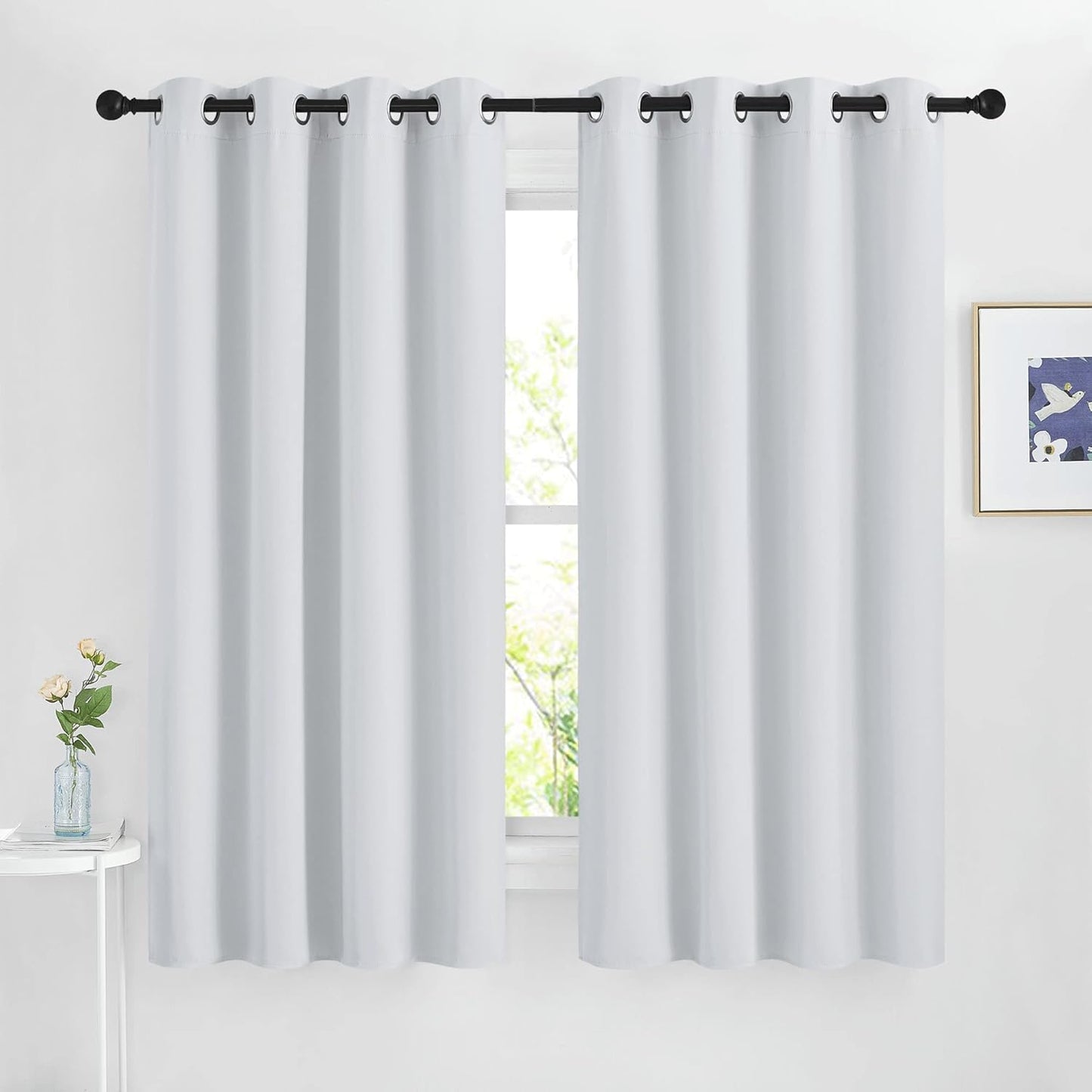 NICETOWN Room Darkening Curtains for Living Room - Easy Care Solid Thermal Insulated Silver Grommet Light Blocking for Bedroom (2 Panels, 46 by 63, Greyish White)