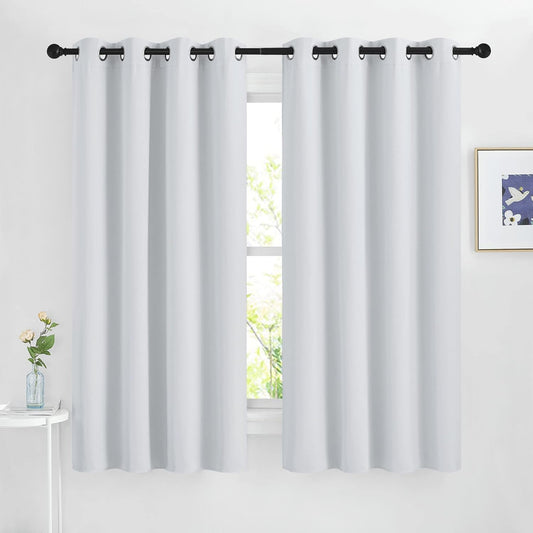 NICETOWN Room Darkening Curtains for Living Room - Easy Care Solid Thermal Insulated Silver Grommet Light Blocking for Bedroom (2 Panels, 46 by 63, Greyish White)