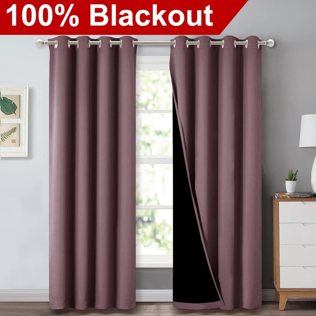 NICETOWN 100% Blackout Curtains 84 inches Long, Pair of Energy Smart & Noise Blocking Out Drapes for Baby Room Window, Thermal Insulated Guest Room Lined Window Dressing(Dry Rose, 52 inches Wide)