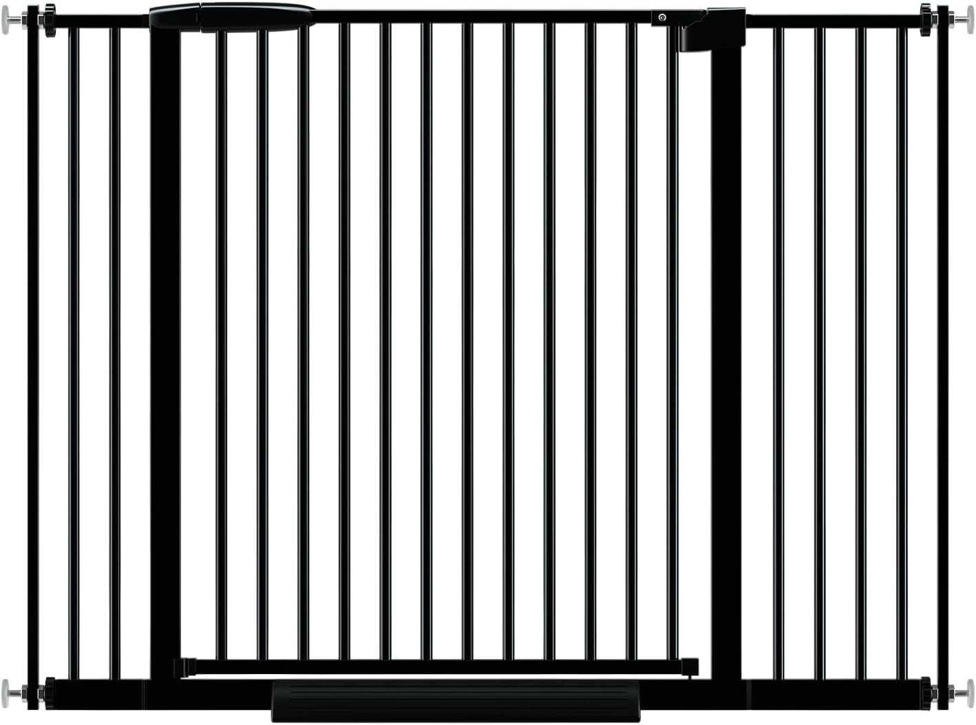 Extra Wide Baby Gate 30.11-77.36",Ultra Narrow 1.37" Spacing Dog Gate indoor,Double Lock Auto Close Pet Gate for House,Pressure Mounted Baby Gate Easy Walk Through Pet Gate for Hallway(Black)