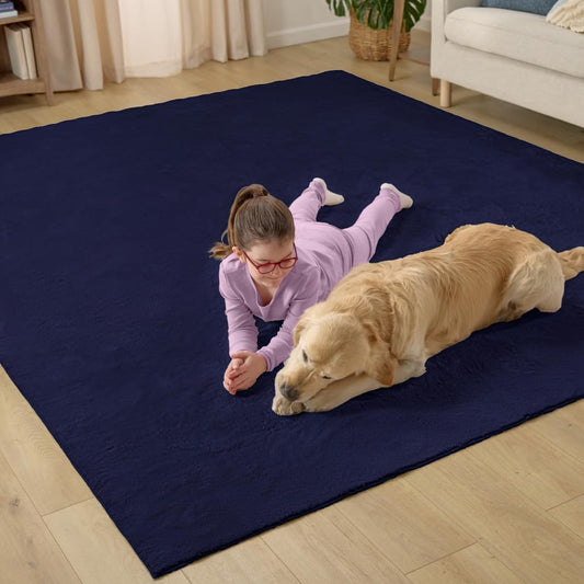 GORILLA GRIP Ultra Soft Washable Area Rug, 8x10, Stain and Slip Resistant Plush Thick Carpet for Bedroom Living Room, No Shed Floor Rugs, Pet Friendly, Dorm Essentials, Nursery Home Decor, Navy Blue