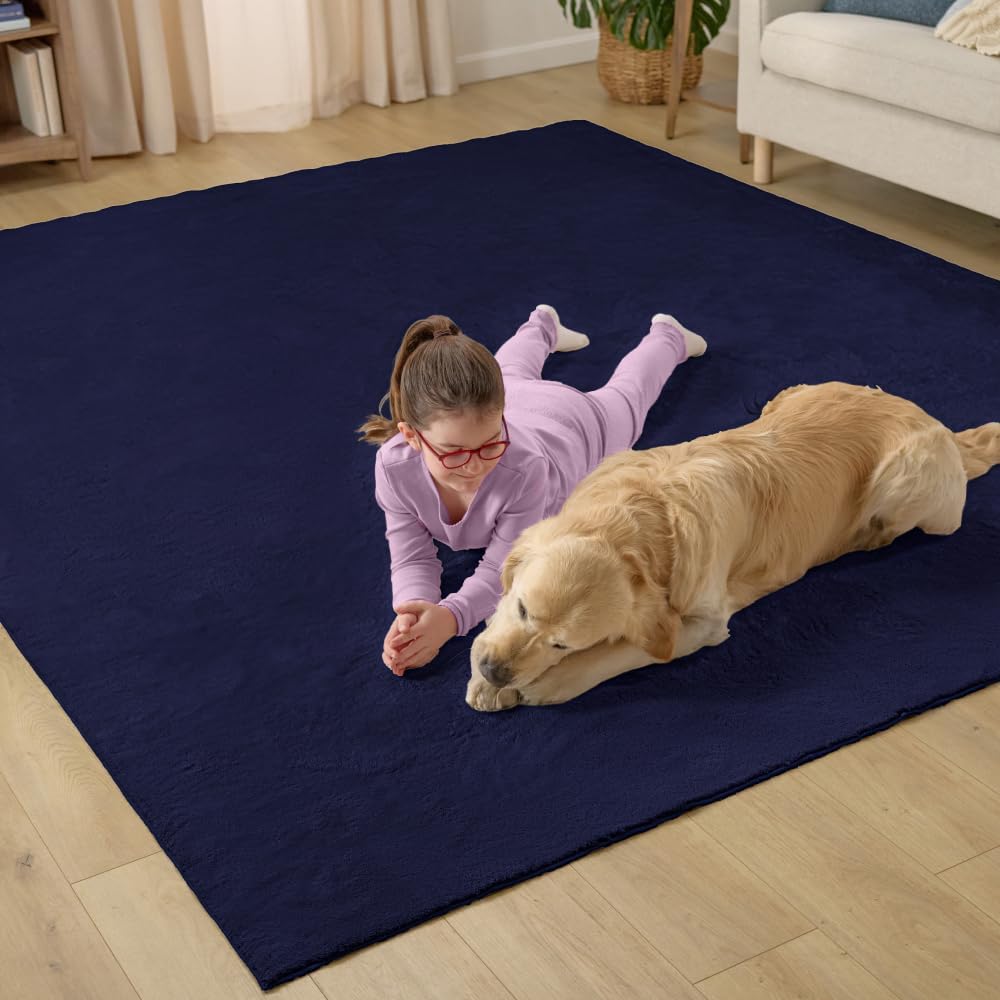 GORILLA GRIP Ultra Soft Washable Area Rug, 6x9, Stain and Slip Resistant Plush Thick Carpet for Bedroom Living Room, No Shed Floor Rugs, Pet Friendly, Dorm Essentials, Nursery Home Decor, Navy Blue
