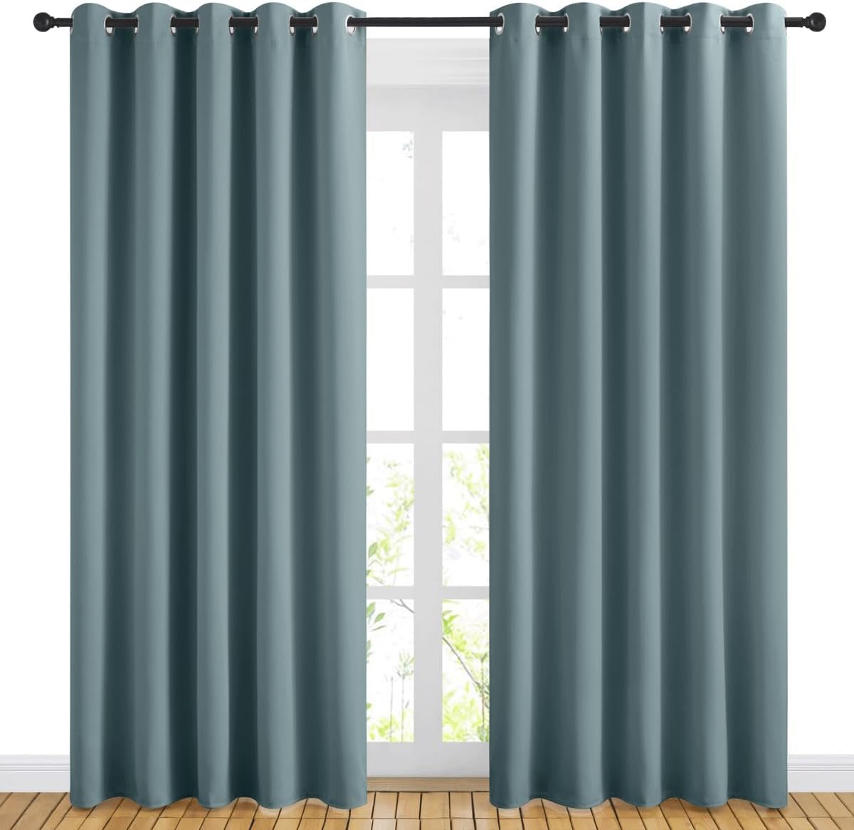 NICETOWN Blackout Greyish Blue Curtains for Sliding Glass Door 2 Panels - Thermal Insulated Grommet Room Darkening Window Drapes Sound Reducing Room Dividers for Living Room (2 Panels, W66 x L84)