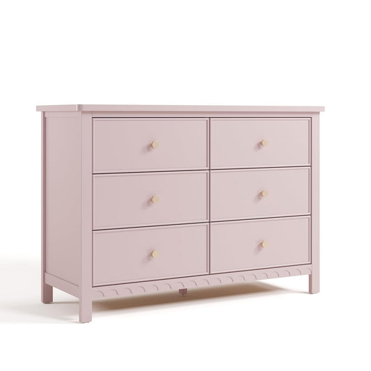 Graco Sasha 6 Drawer Dresser (Blush) – GREENGUARD Gold Certified, Wood Storage for Nursery or Kids’ Room, Safe Interlocking Drawer System & Easy Assembly with Pre-Installed Tracks