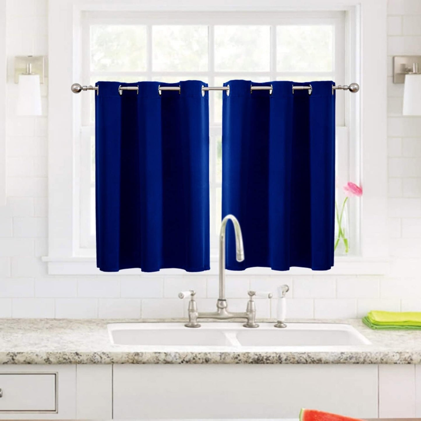 ChrisDowa Small Window Curtains for Kitchen and Bedroom - Grommet Short Thermal Insulated Room Darkening Curtains (2 Panels, Royal Blue, 42 x 36 Inch)