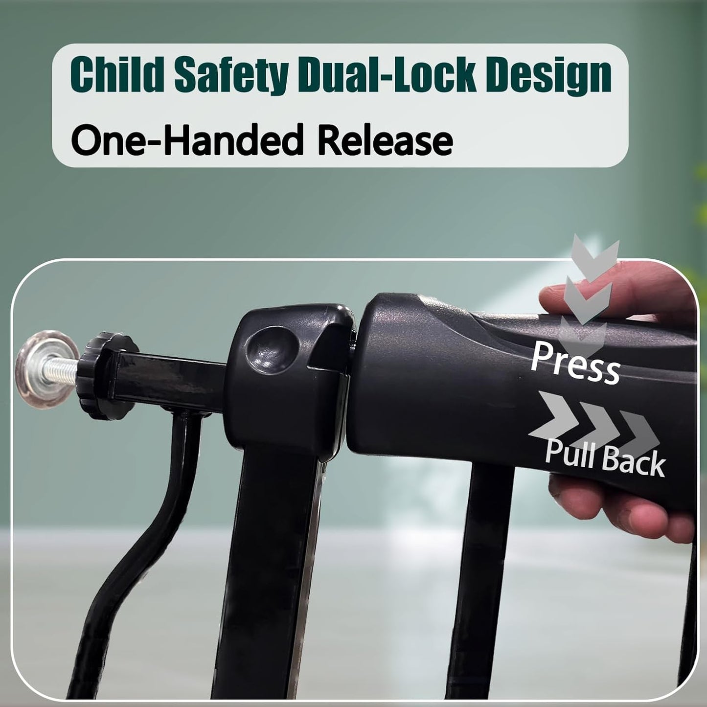 Heavy Duty Baby & Dog Safety Gate 86-104.7 Inch, Black Metal, Pressure Mounted No Drilling Pet Gate for Large Openings