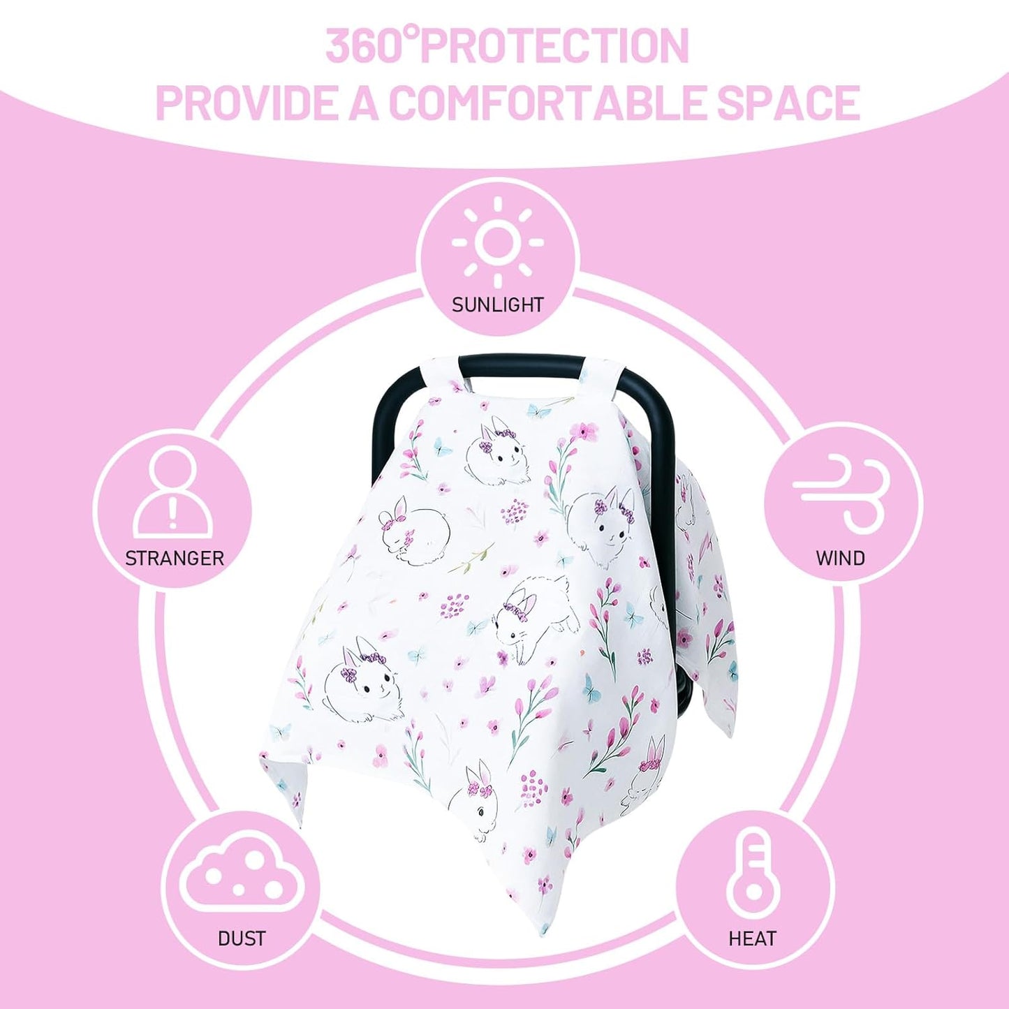 80S Muslin Car Seat Cover for Babies - Soft & Breathable Infant Carrier Canopy, Lightweight Sunshade for Summer, Universal Fit for Baby Boys & Girls