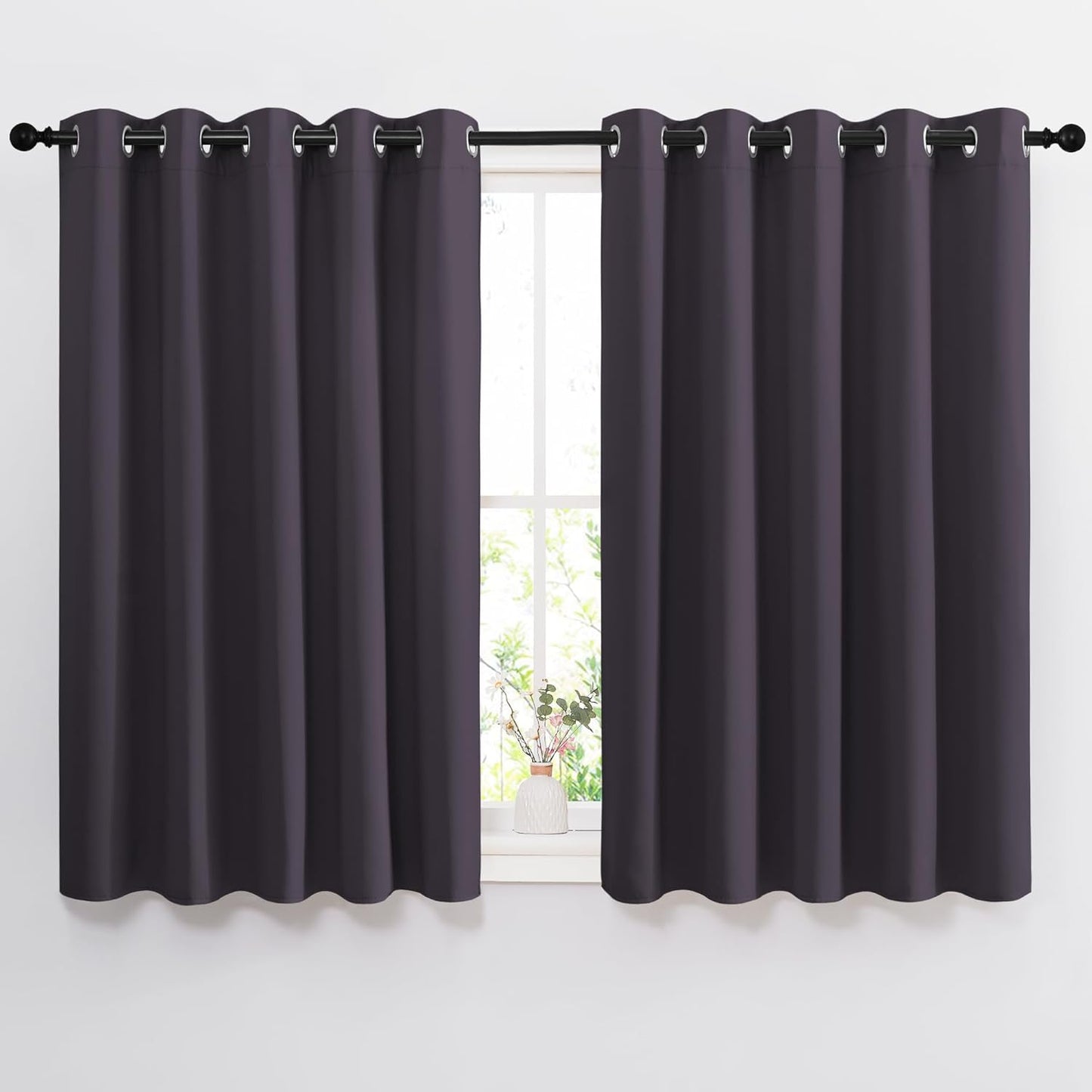 NICETOWN Greyish Purple Room Darkening Curtain Panels - Triple Weave Thermal Insulated Grommet Room Darkening Window Draperies and Curtains for Bedroom (Set of 2, 66 x 54 inches)