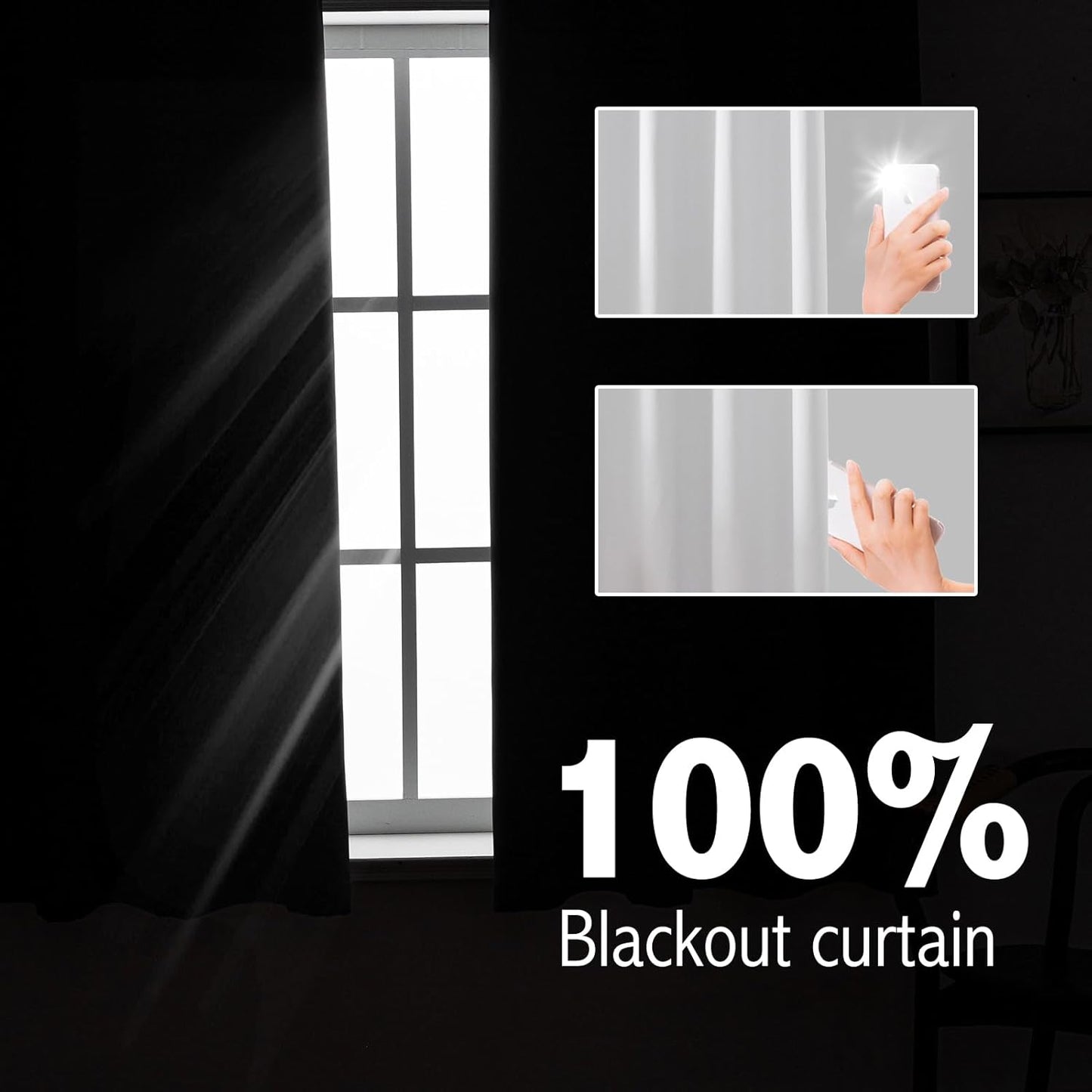 Anytime 100% Blackout Curtain Set, Thermal Insulated & Energy Efficiency Window Draperies for Guest Room, Full Shading Panels for Shift Worker and Light Sleepers（Greyish White, 2 Panels, 52W x 63L）