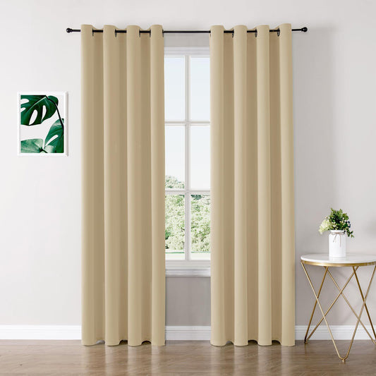 ChrisDowa Blackout Curtains 95 inches Long for Bedroom - 2 Panels Set Grommet Thermal Insulated Room Darkening Curtains for Living Room (Biscotti Beige, 52 x 95 Inch)