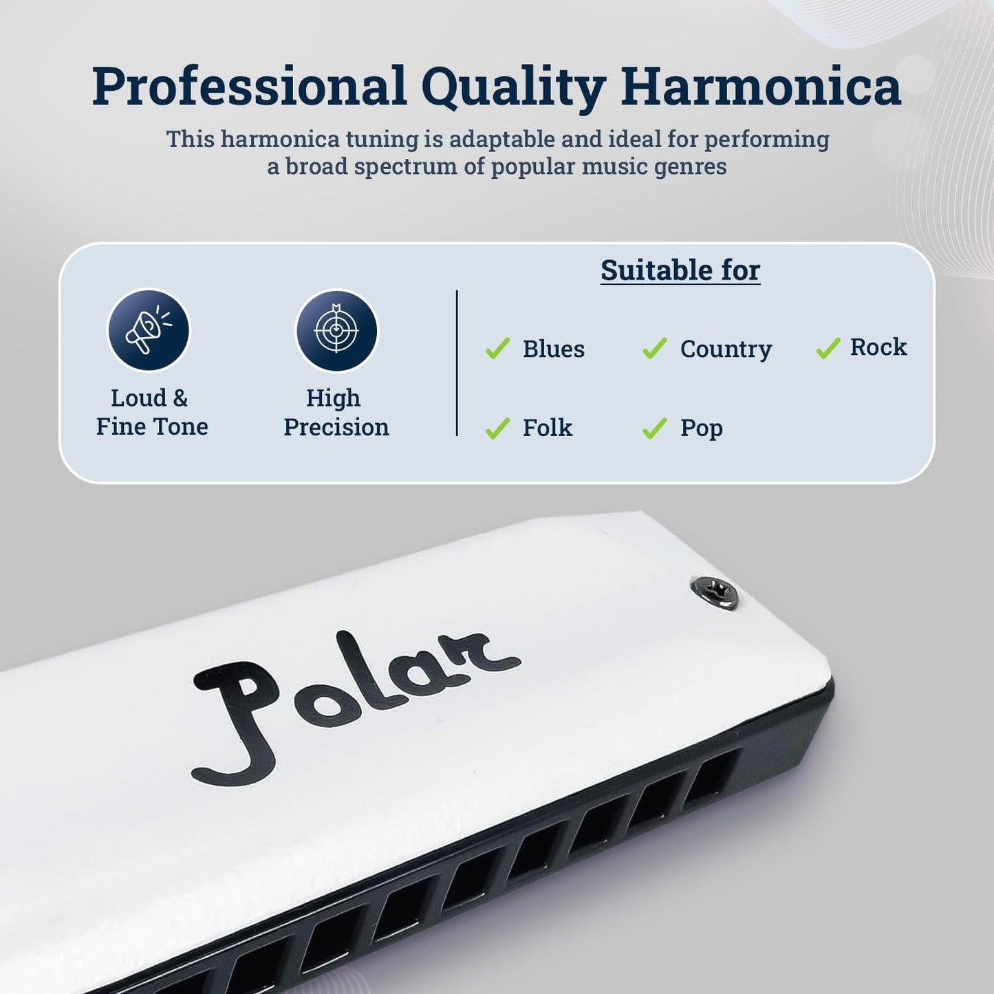 Harmo Polar Diatonic Harmonica Key of C - 10 Holes 20 Notes, Blues Harp Mouth Organ With Case, Phosphor Bronze Reeds, Suitable for All Genres, Harmonica for Kids, Adult, Beginners & Professionals