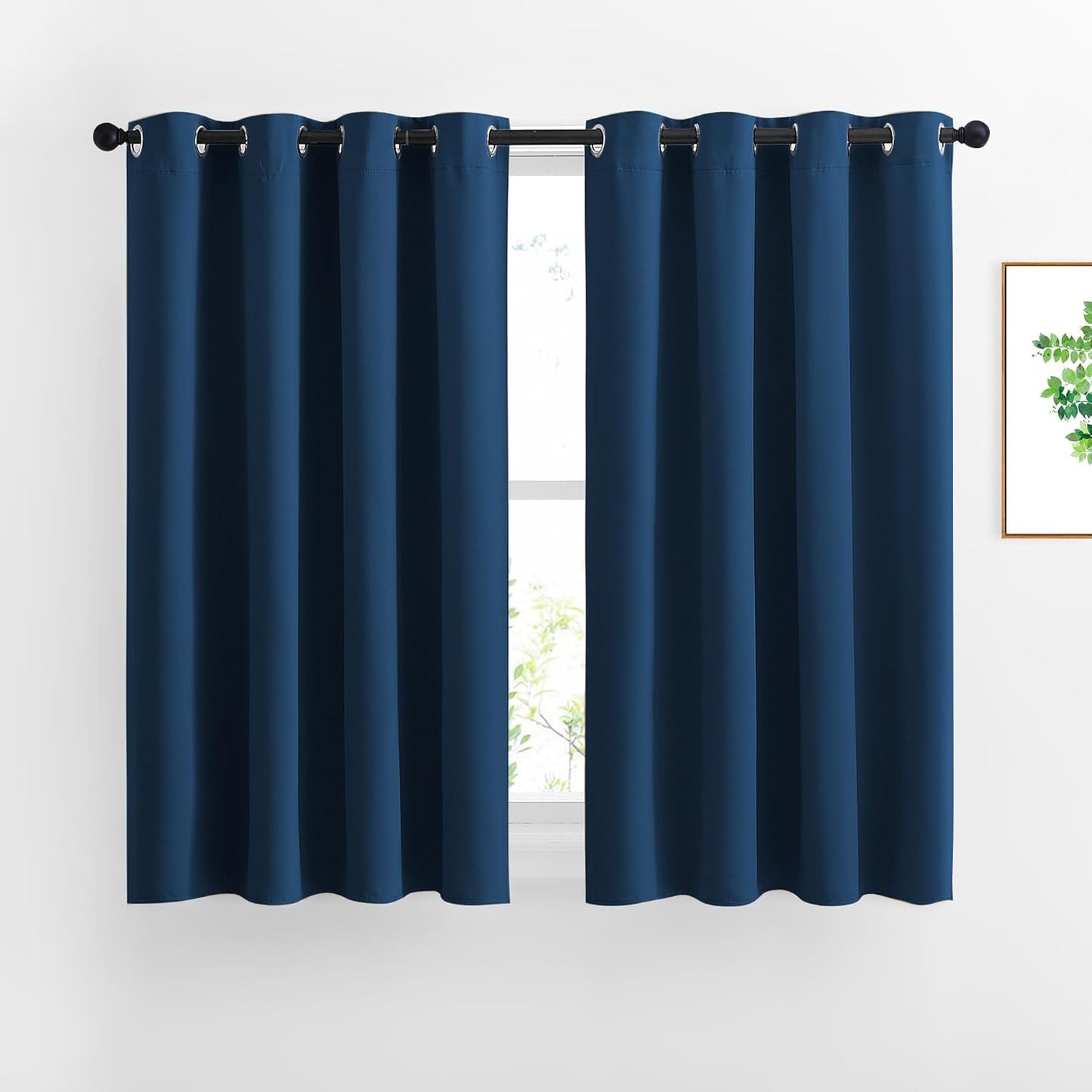 NICETOWN Blackout Moroccan Blue Curtains for Bedroom - Thermal Insulated Grommet Solid Window Treatments Energy Saving Sound Reducing Drapes for Bathroom, 2 Panels, W46 x L54