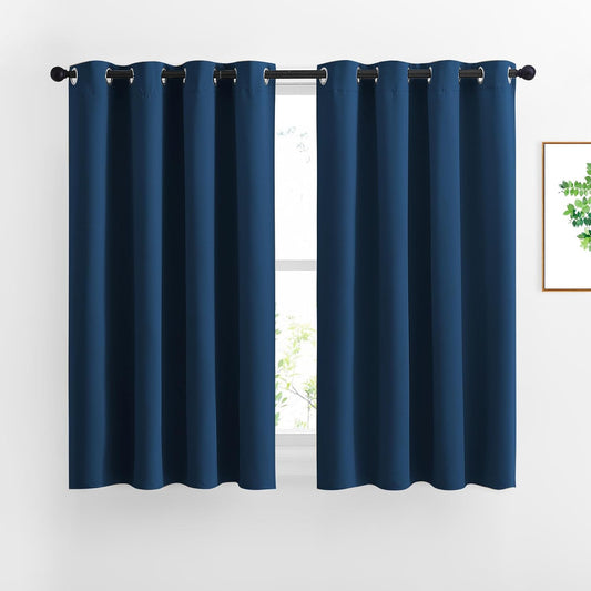 NICETOWN Blackout Moroccan Blue Curtains for Bedroom - Thermal Insulated Grommet Solid Window Treatments Energy Saving Sound Reducing Drapes for Bathroom, 2 Panels, W46 x L54