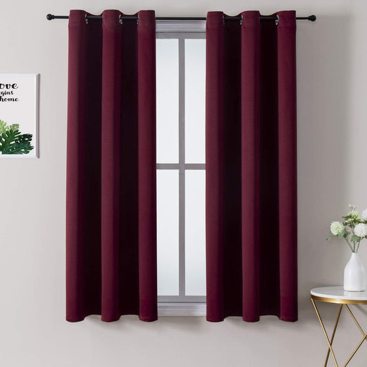 ChrisDowa Grommet Blackout Curtains for Bedroom and Living Room - 2 Panels Set Thermal Insulated Room Darkening Curtains (Burgundy Red, 38W x 54L)