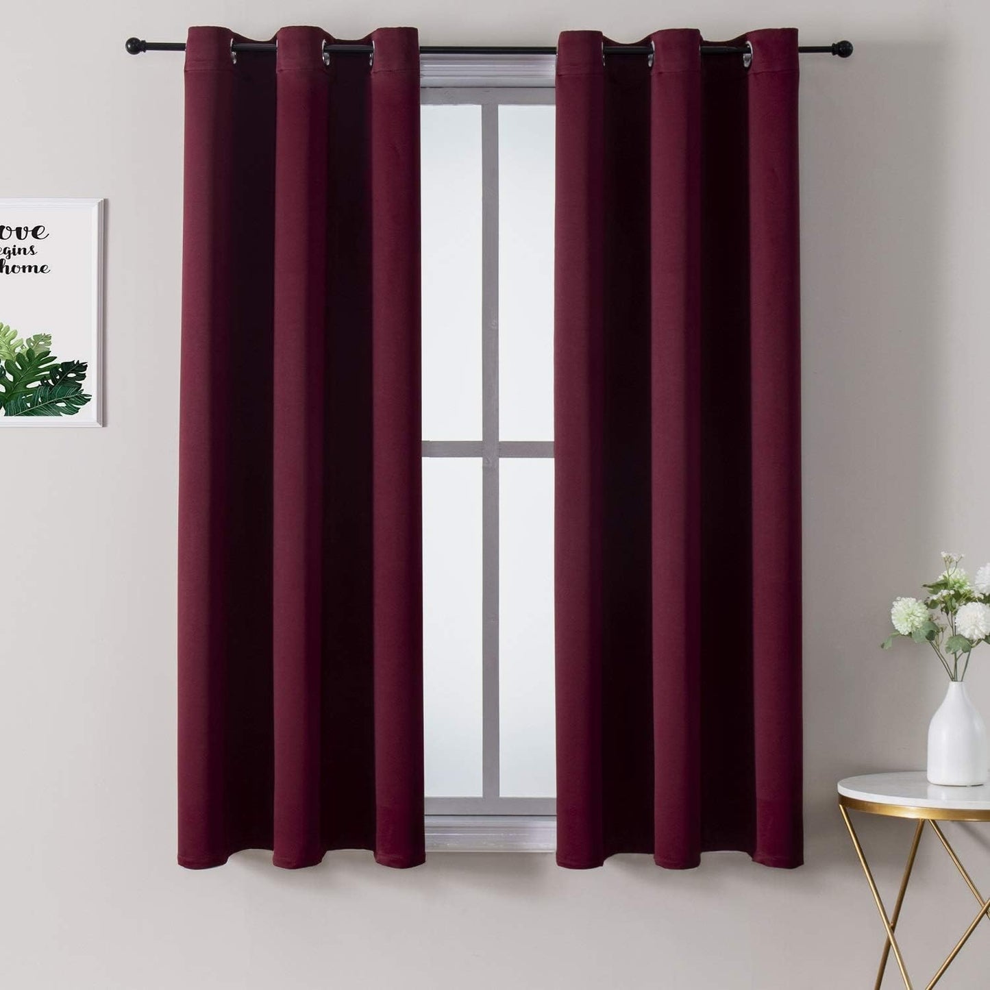 ChrisDowa Small Window Curtains 50 inches Long for Bedroom - Grommet Short Thermal Insulated Room Darkening Curtains for Kitchen (2 Panels, Burgundy, 29 x 50 Inch)