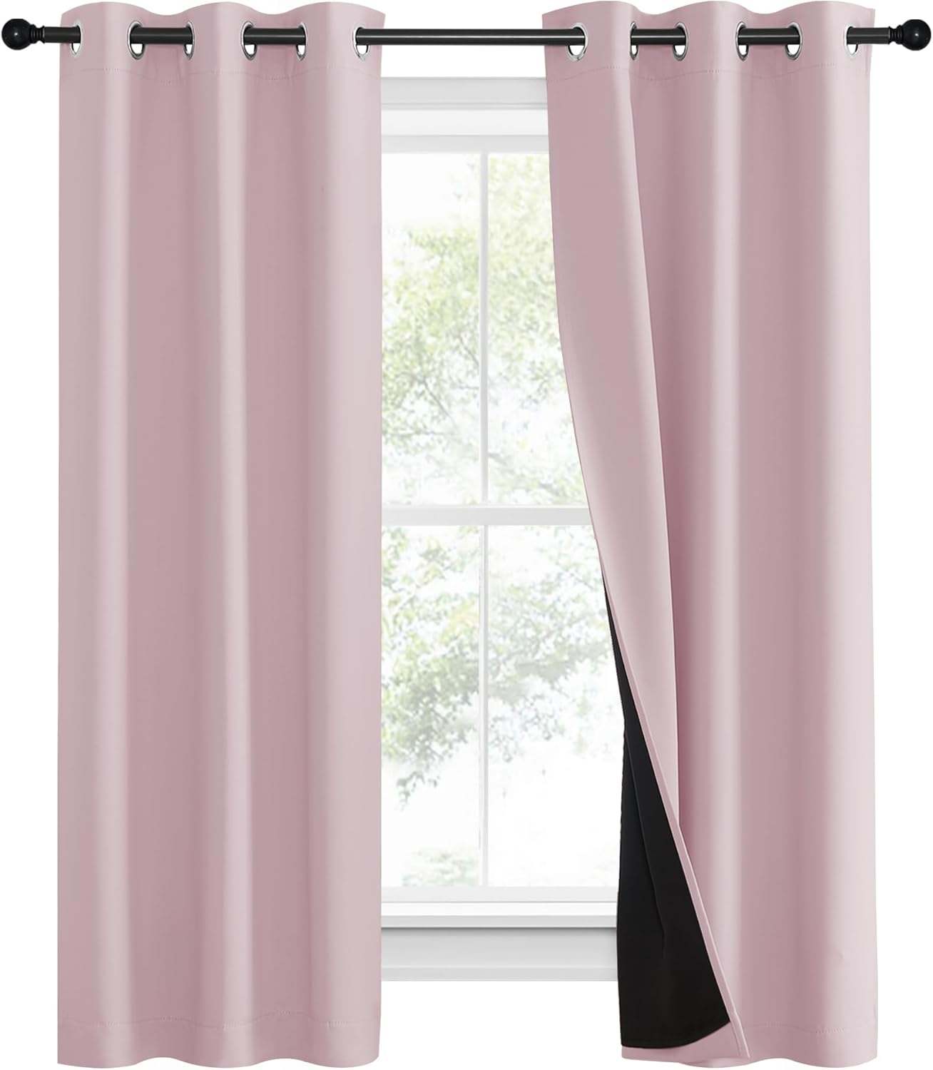 NICETOWN 100% Blackout Window Curtain Panels, Heat and Cold Blocking Drapes with Black Liner for Nursery, 60" Thermal Insulated Draperies (Lavender Pink, 2 Pieces, 37" Wide Each Panel)