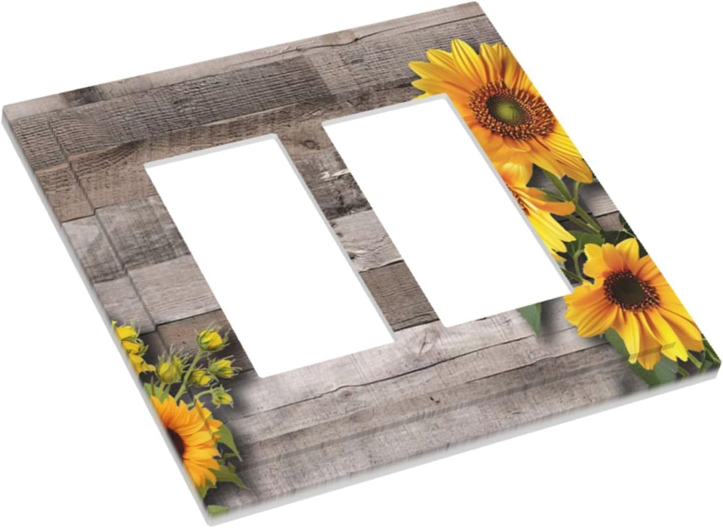 Sunflower Rustic Brown Gray Wood Decorative Outlet Covers 2 Gang Double GFCI Rocker Electrical Wall Panels Light Switch Cover Plate for Farmhouse Home Decor
