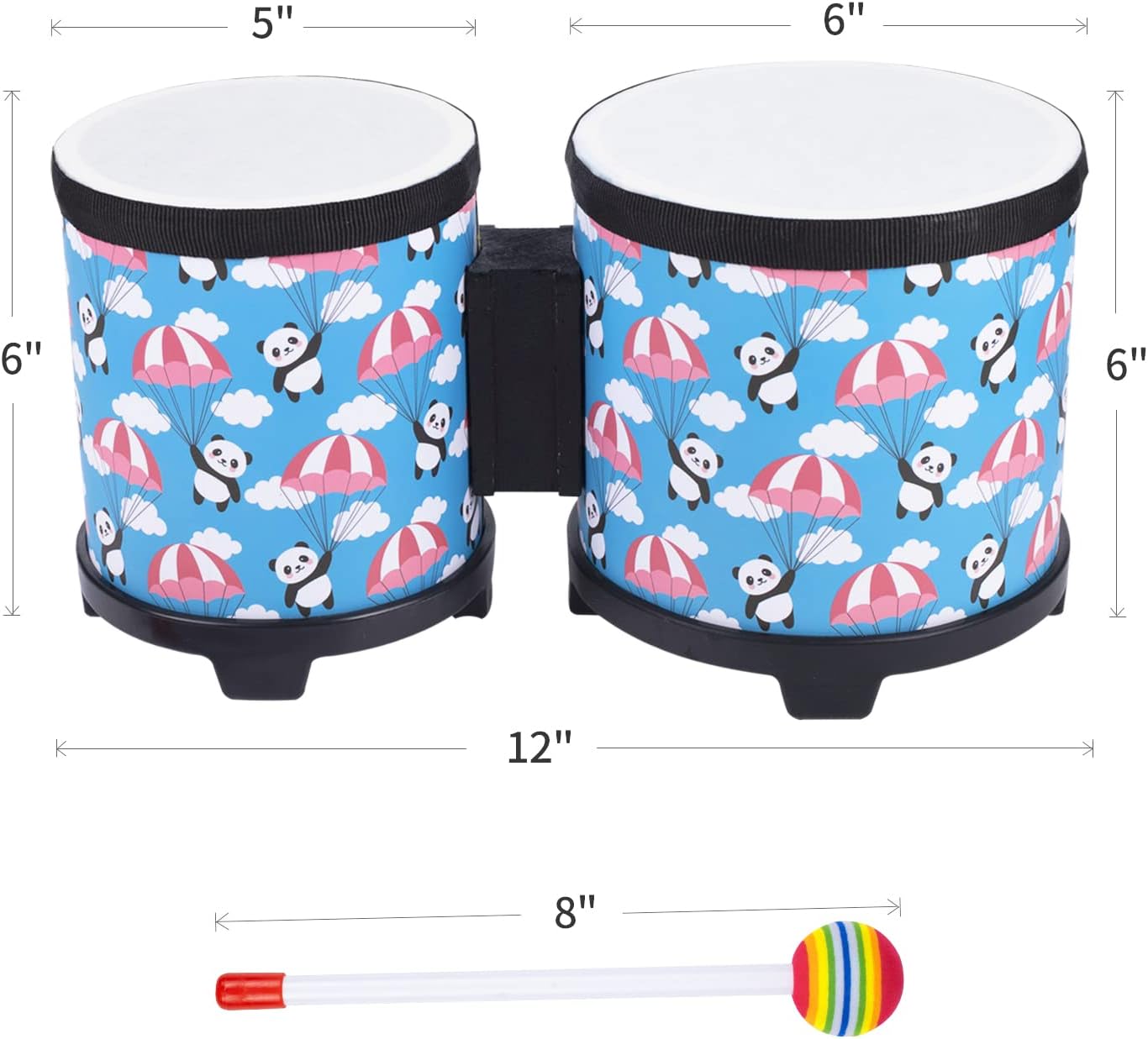 Bongo Floor Tom Drums Set for Kids: Childrens Drum Percussion Music Instrument with 2 Mallets - Preschool Montessori Floor Babies Drum (Blue 5" to 6")