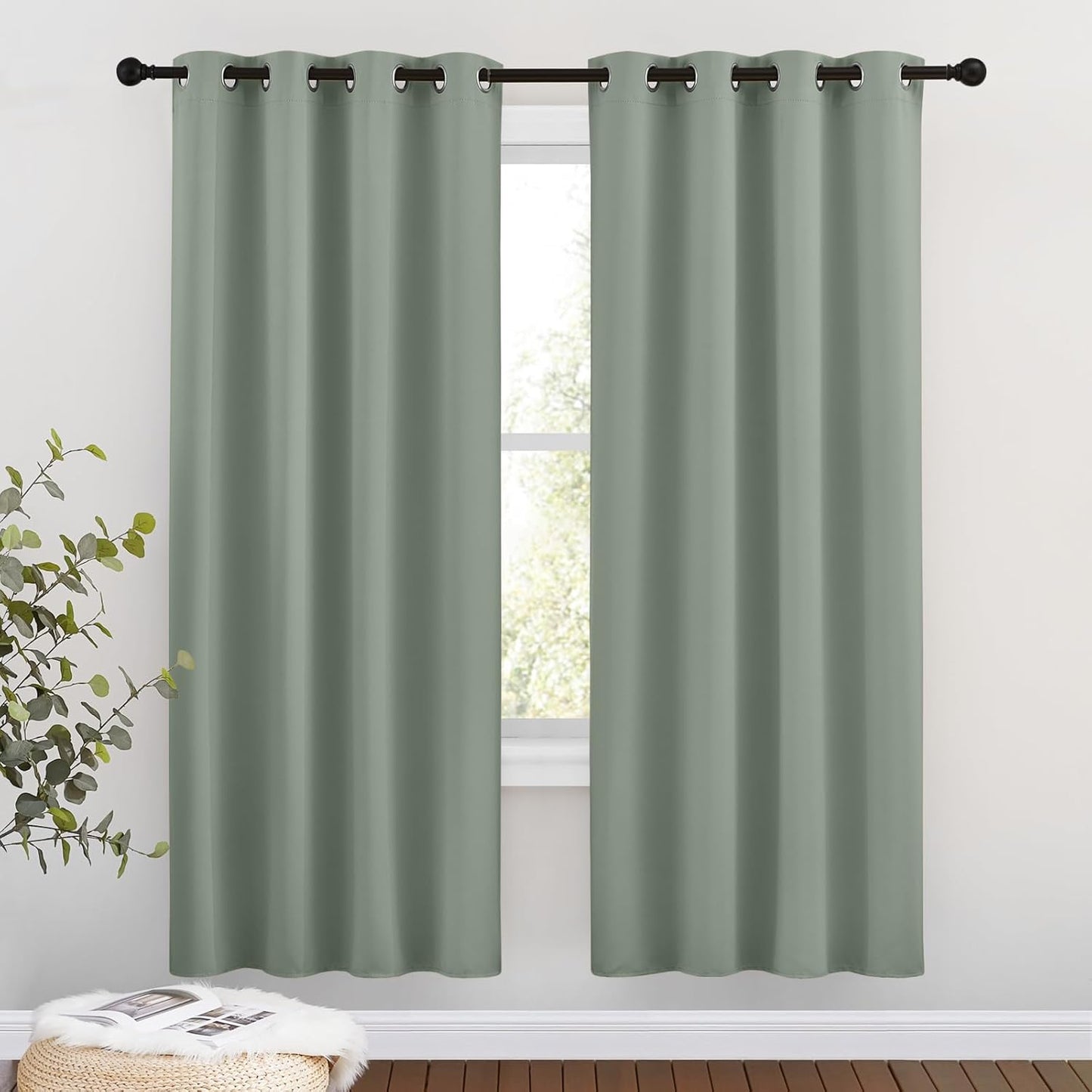 NICETOWN Sage Green Blackout Curtains & Drapes for Bedroom - Room Darkening Energy Saving Thermal Insulated Grommet Voice Reducing Window Treatments for Living Room (1 Pair, W46 x L72)