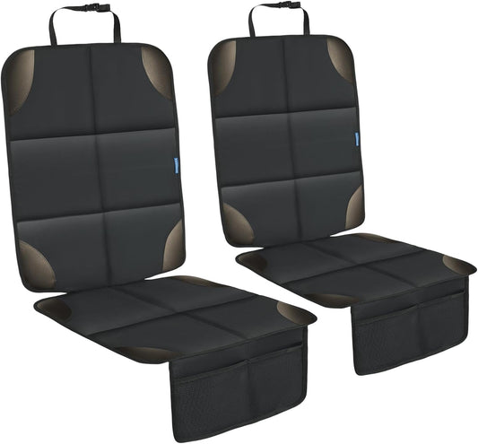 Car Seat Protector for Child Carseat, 2 Pack Protect Car Seats Cover for Baby with Thickest Padding and Non-Slip Padded Backing Mesh Pockets Kids Pets Car Back Seat Protectors(Darkgrey)