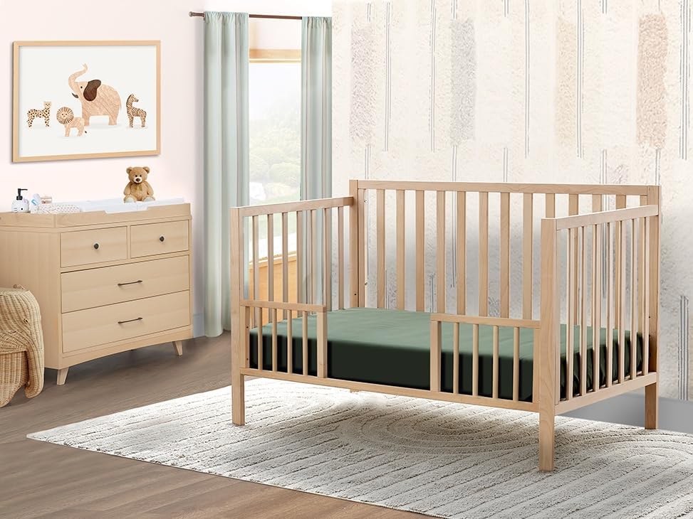 Sorelle Essex Euro 4-in-1 Convertible Crib & Changer – Nursery Furniture Set, Wooden Baby Crib with Non-Toxic Finish, Integrated, Toddler Bed, Daybed, and Full-Size Bed Conversion Kit – Natural