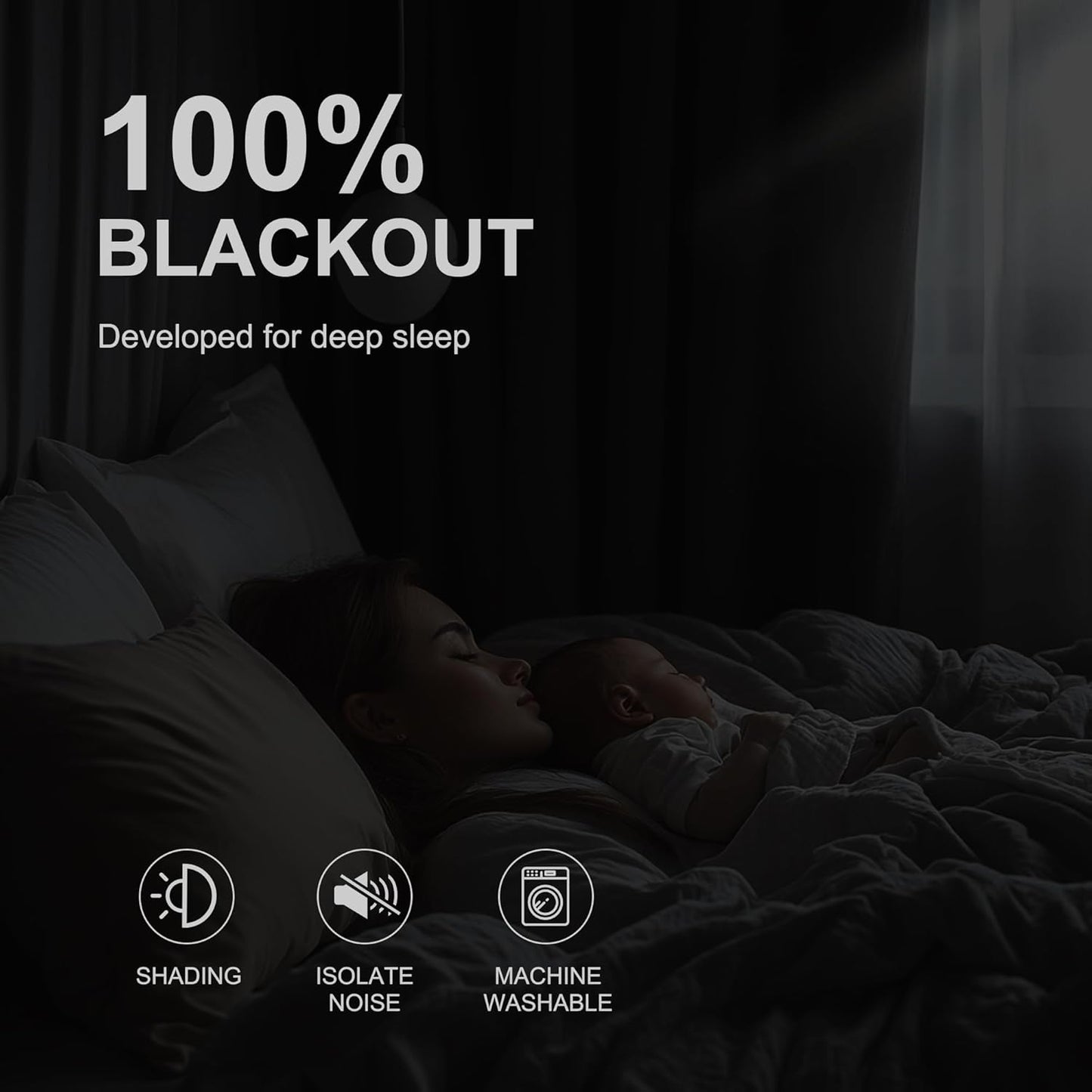 NICETOWN 100% Blackout Plylux Curtains for Living Room 2 Panels - Completely Blackout Window Drapes Thermal Insulate Smart Curtians for Nursery Patio Glass Door, Grommet Top (52 by 95 inches, Black)