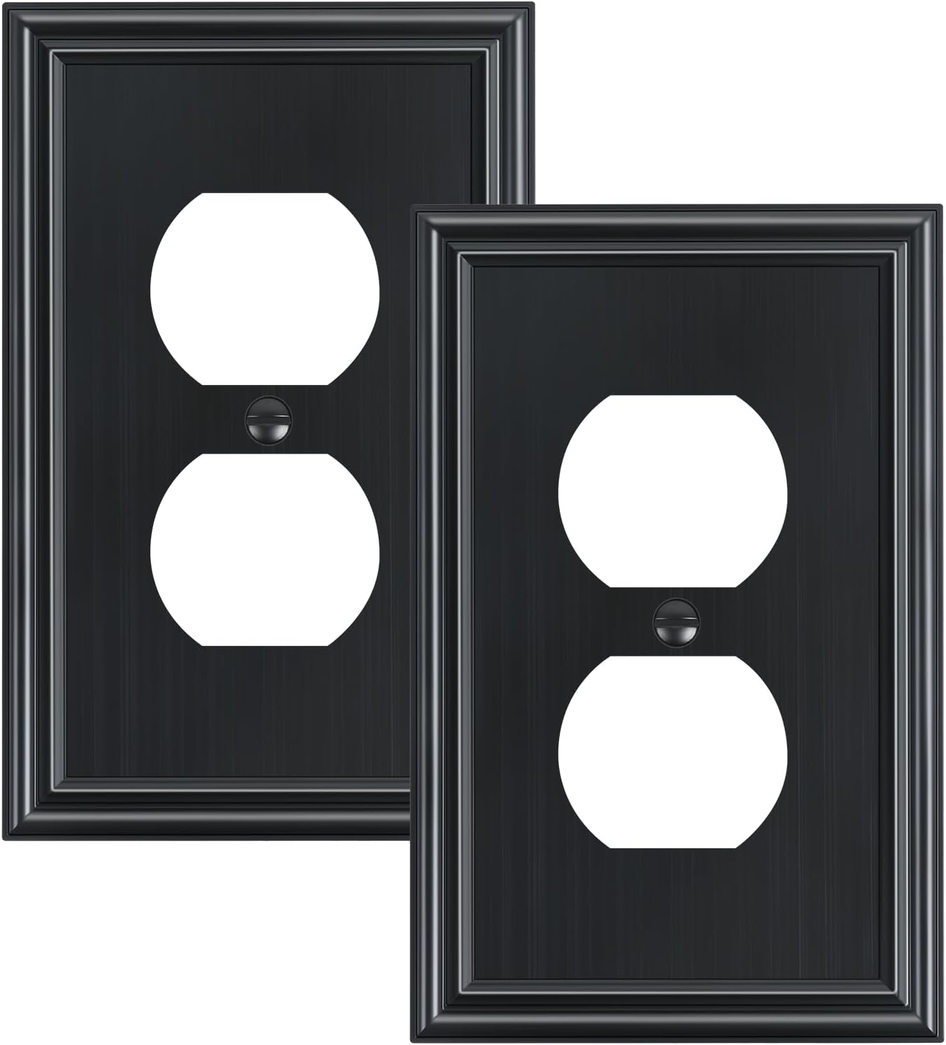 2-Pack Single Duplex Outlet Cover Plate, Decorative Black Switch Plates and Outlet Covers, Metal Wall Plates for Electrical Outlets, 1 Gang Receptacle Cover, Corrosion Resistant