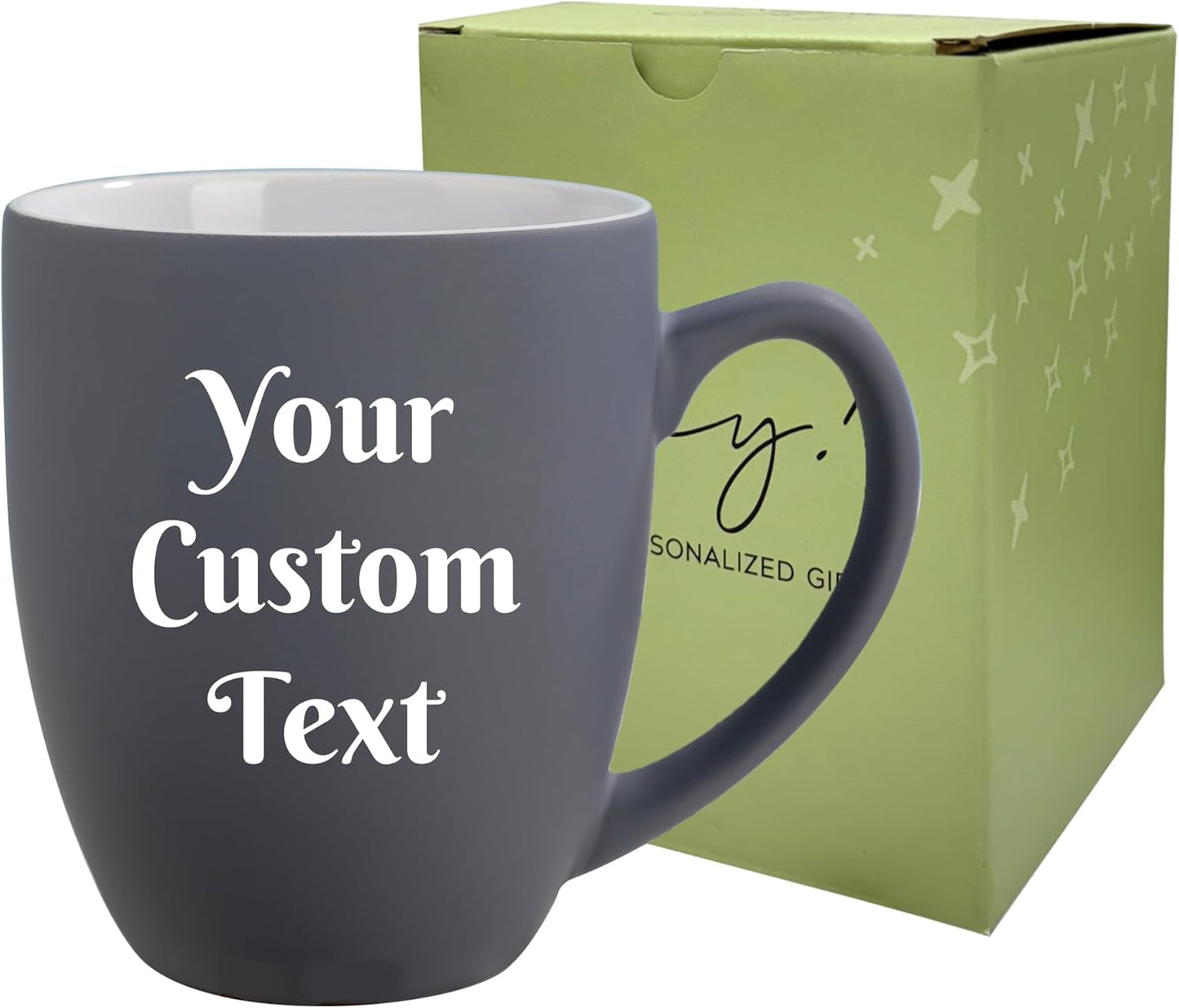 Personalized Coffee Mug Engraved with your Custom Text - Customized Coffee Mugs, Hot Chocolate Mug, Tea Cup, Birthday Gifts, Retirement Gift (Engraved Custom Text, Matte Grey)