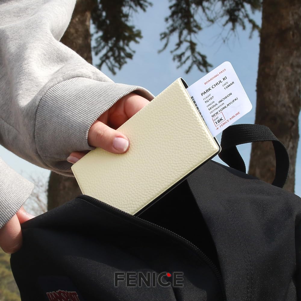 Fenice Classic Passport Cover Holder Wallet Case for Travel Essential RFID Blocking Vegan Leather Waterproof (PINK)