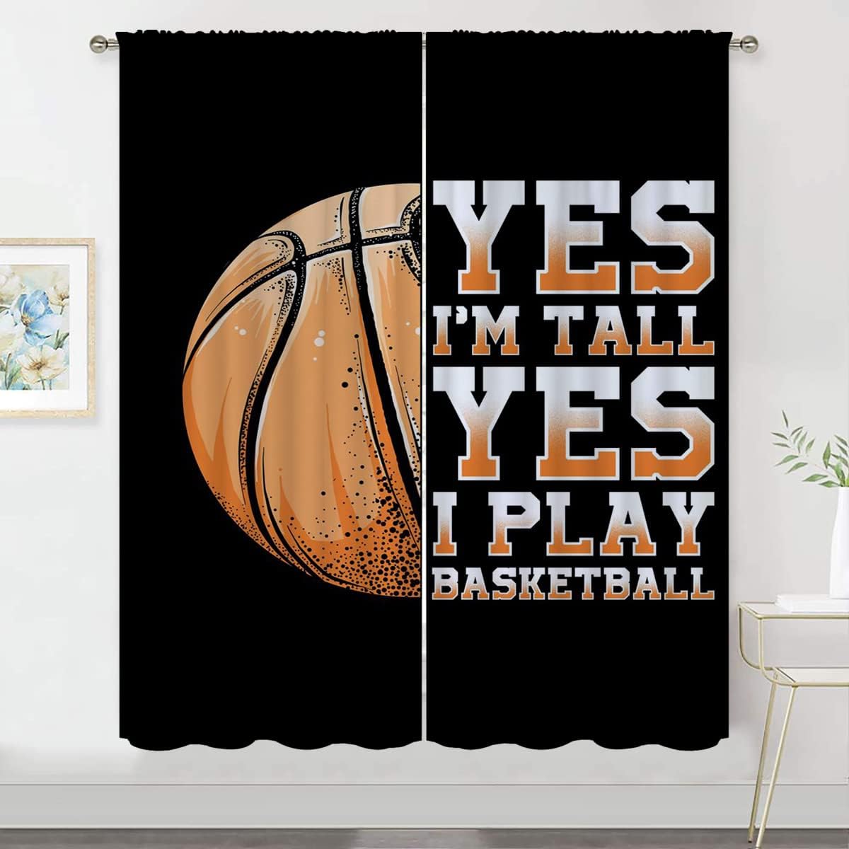 Basketball Blackout Curtains for Boy Girl Room Darkening Decor,Sport Theme Motto Dark Background Bedroom Living Room Home Rod Pocket Thermal Insulated Window Curtain/Drapes Panel,42x45 Inch…