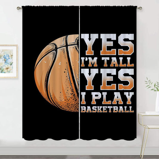 Basketball Blackout Curtains for Boy Girl Room Darkening Decor,Sport Theme Motto Dark Background Bedroom Living Room Home Rod Pocket Thermal Insulated Window Curtain/Drapes Panel,42x45 Inch…