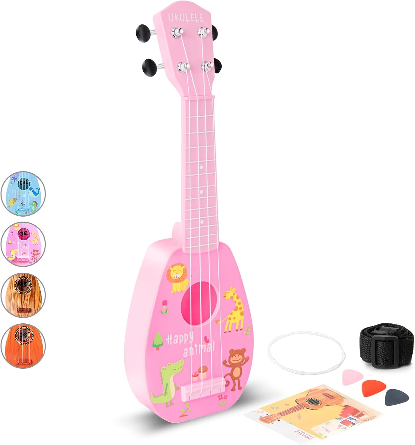 YOLOPARK 17" Kids Toy Guitar for Girls Boys, Mini Toddler Ukulele Guitar with 4 Strings Keep Tones Can Play for 3, 4, 5, 6, 7 Year Old Kids Musical Instruments Educational Toys for Beginner (Pink)
