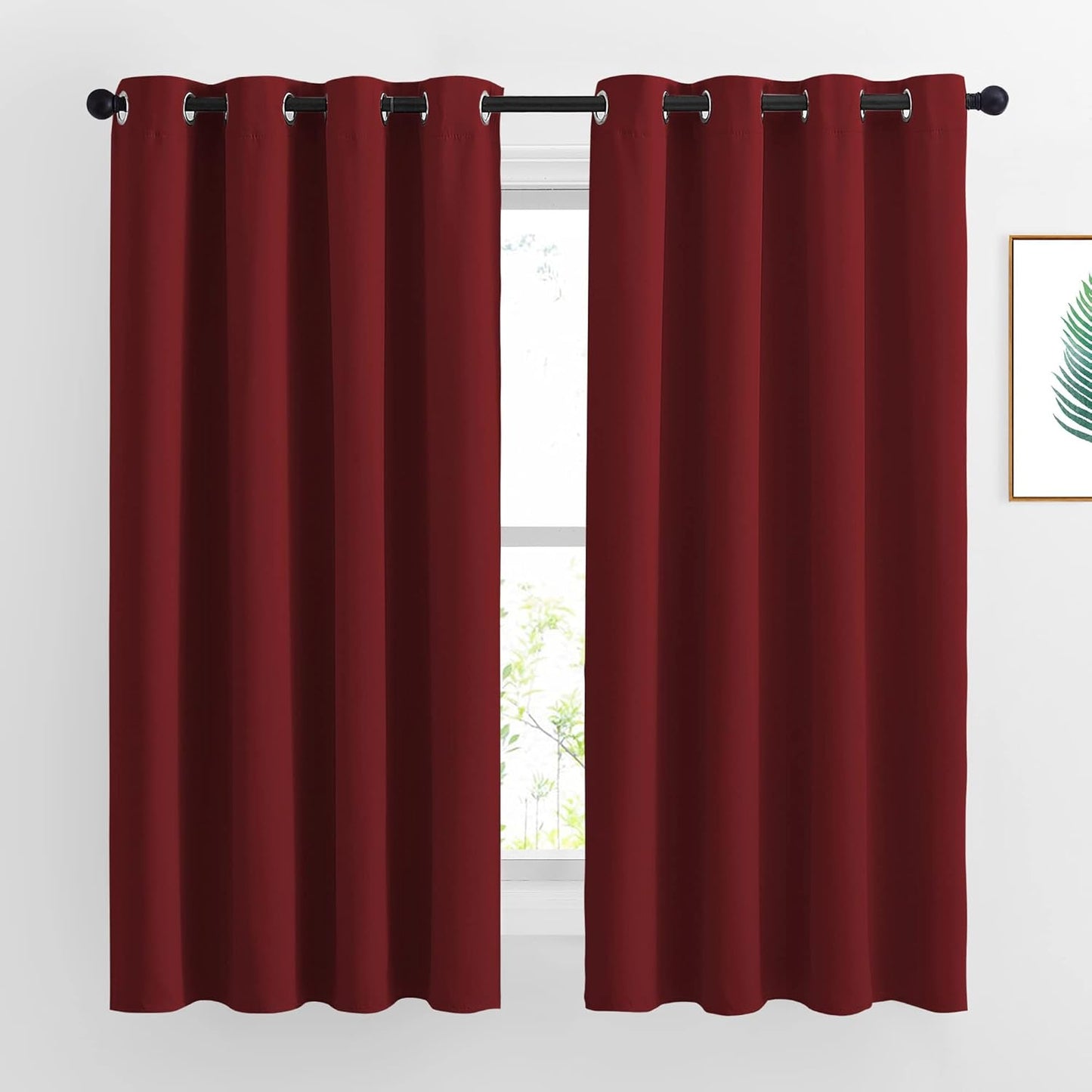 NICETOWN Burgundy Red Blackout Draperies Curtains - Thermal Insulated Solid Grommet Blackout Curtains/Panels/Drapes for Present (1 Pair, 52 by 63-Inch)