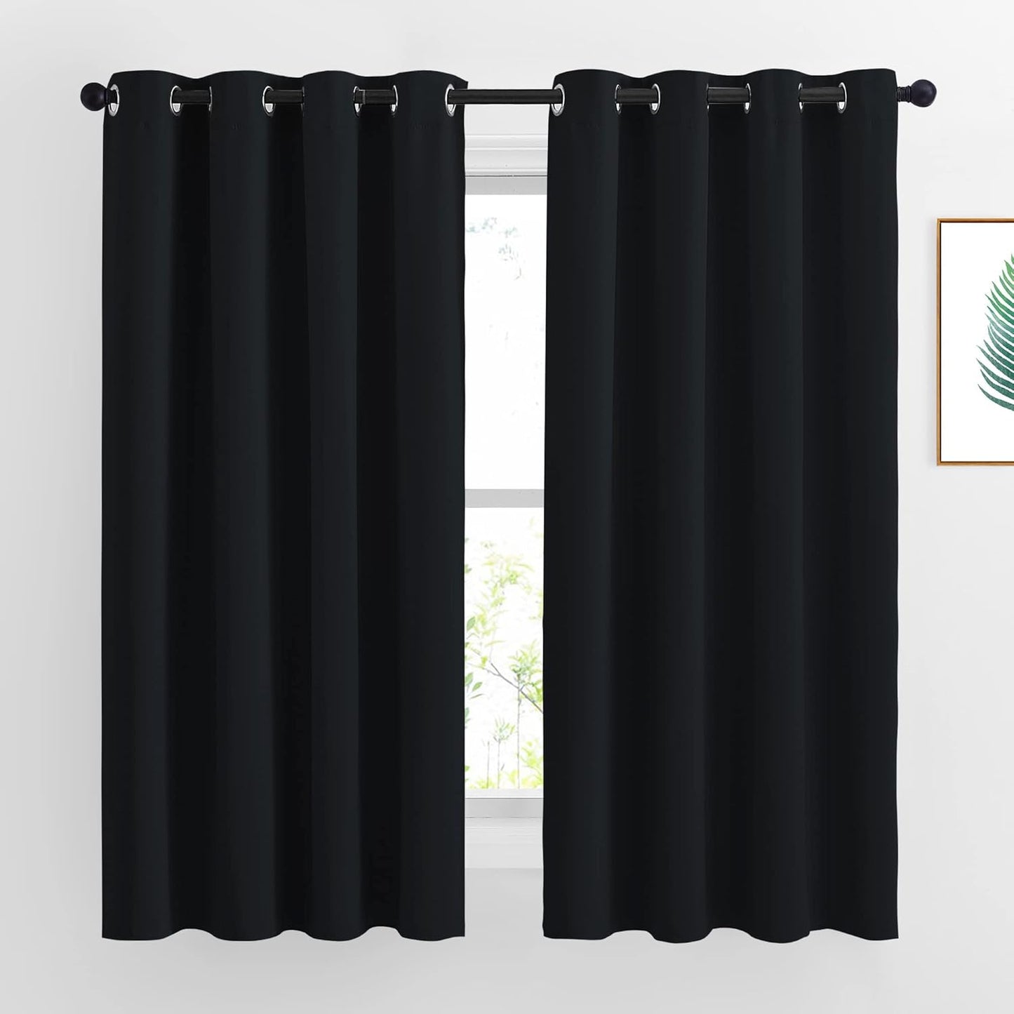 NICETOWN Blackout Curtains 63 inch Length 2 Panels Burg - Easy Care Solid Thermal Curtains Grommet Blackout Window Treatments for Bedroom/Kids Room (W52 x L63, Black)