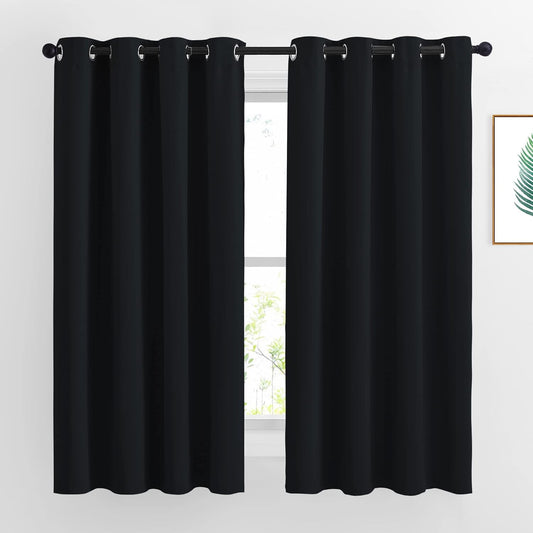 NICETOWN Blackout Curtains 63 inch Length 2 Panels Burg - Easy Care Solid Thermal Curtains Grommet Blackout Window Treatments for Bedroom/Kids Room (W52 x L63, Black)