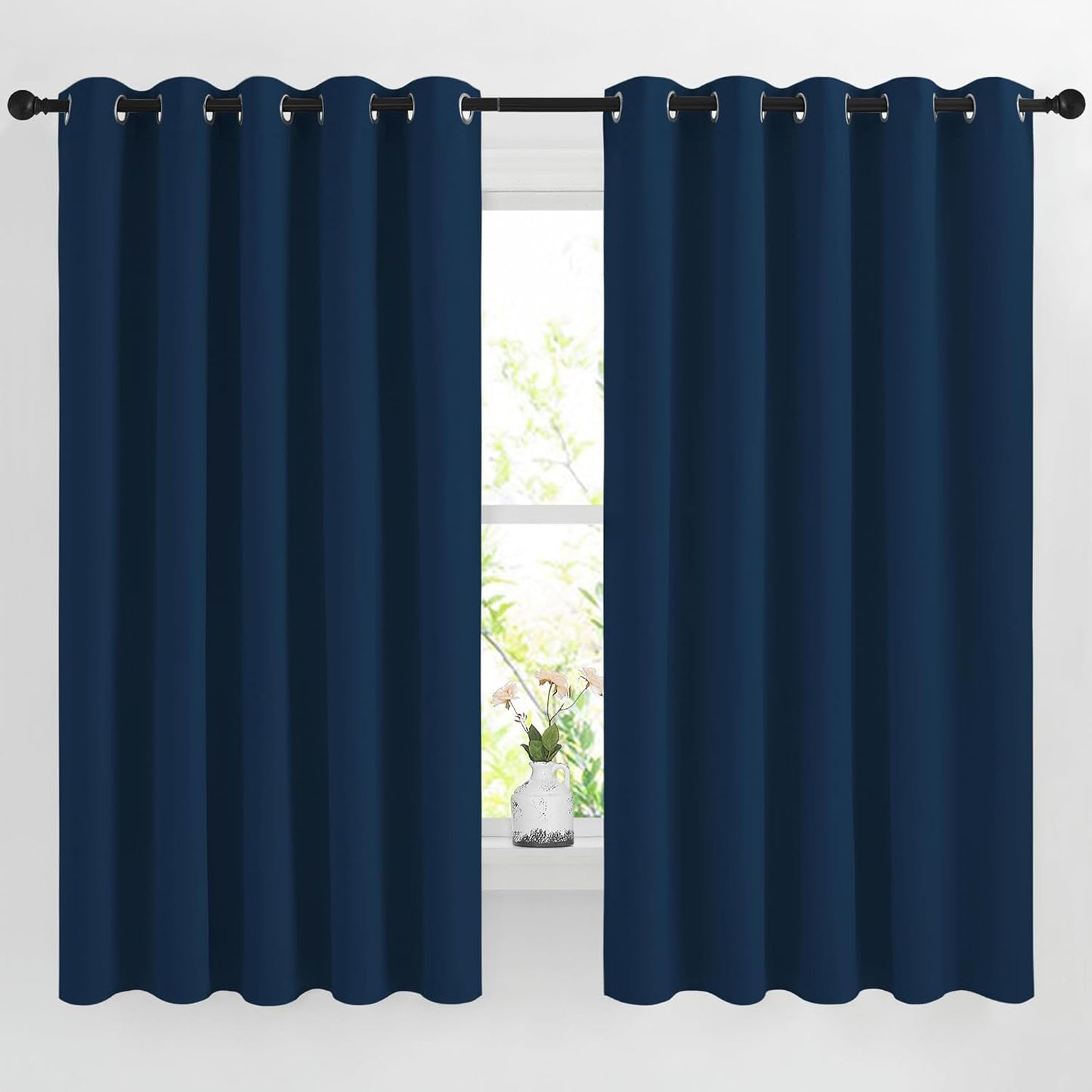 NICETOWN Moroccan Blue Blackout Kids Room Curtains, Grommet Thermal Curtains & Drapes Room Darkening Window Treatment Sound Reducing for Bedroom, 2 Panels, W66 x L66