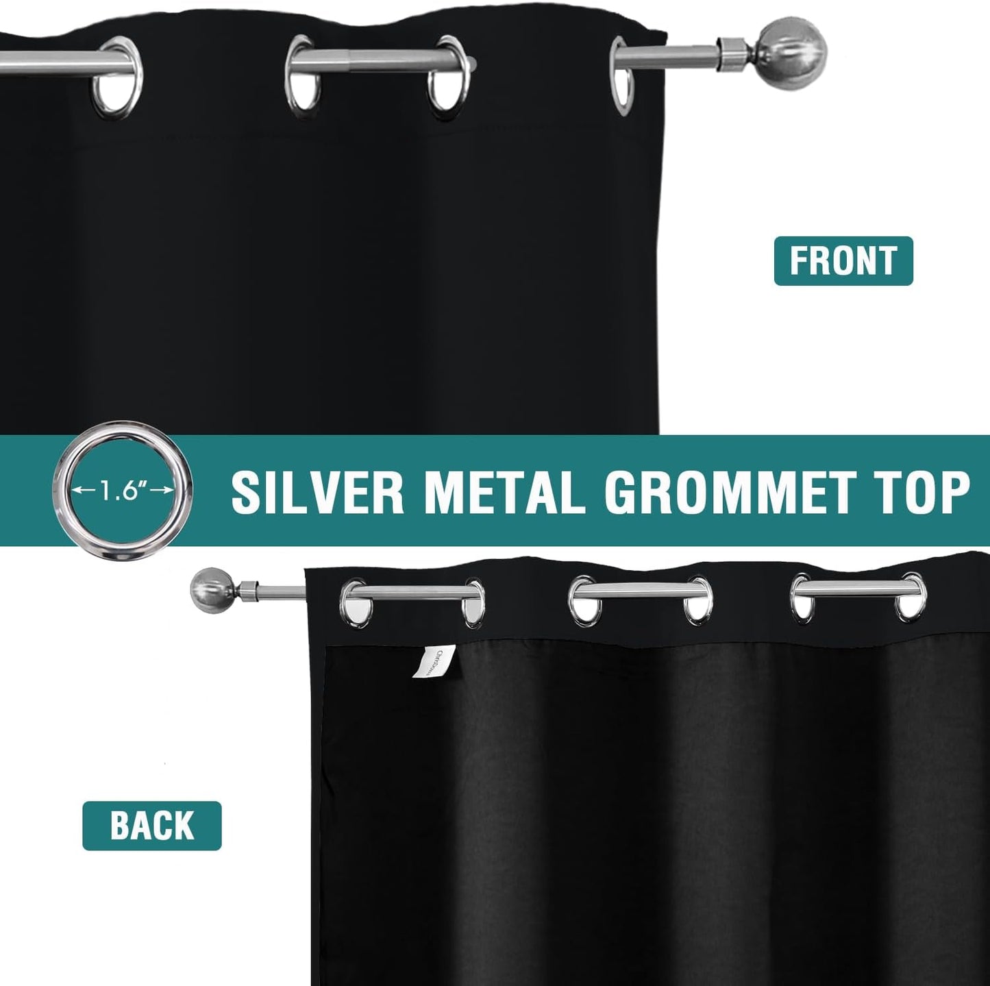 ChrisDowa 100% Blackout Curtains for Bedroom with Black Liner, 2 Thick Layers Total Blackout Thermal Insulated Grommet Window Curtains 2 Panels Set (Black, 52 x 54 Inch)