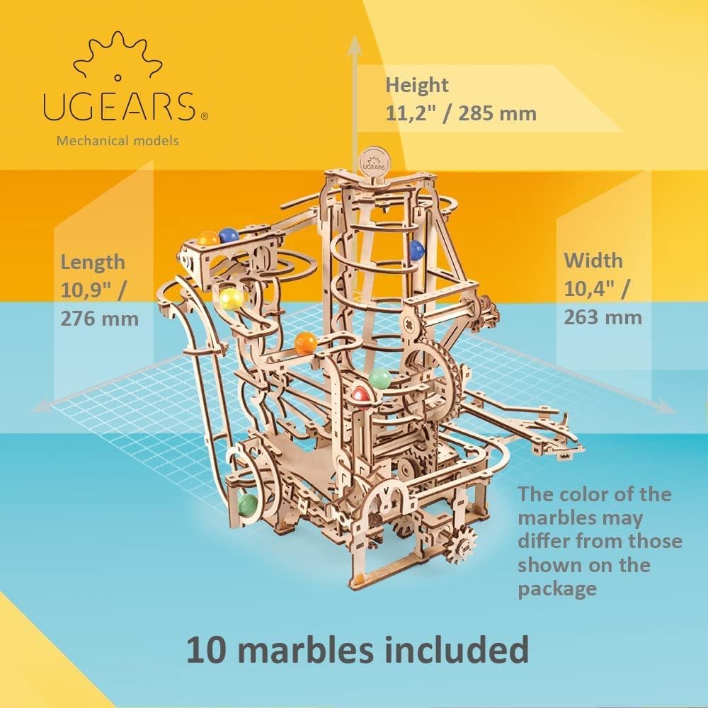 UGEARS Wooden 3D Puzzles for Adults - Wooden Marble Run Spiral Hoist Models for Adults to Build - Advanced Wooden 3D Puzzle Kit - Mechanical Model Wooden Puzzles for Hobbyists - 266 Pcs