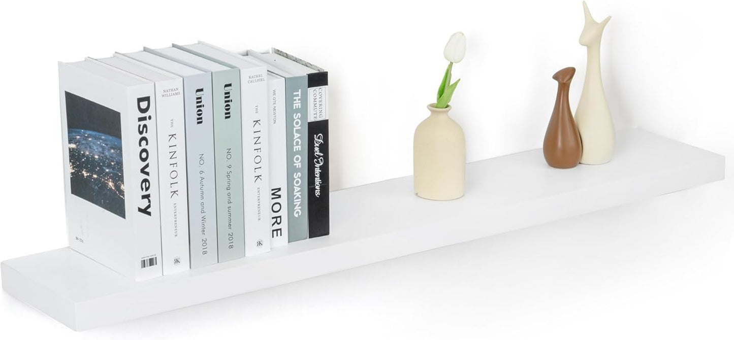 Floating Shelves 48 Inch Long, 8" Deep White Floating Shelf Wall Mounted, Deep & Thick Wall Shelf for Fireplace Mantel, Large Display Storage Shelving for Books, Living Room, Bedroom, Set of 1